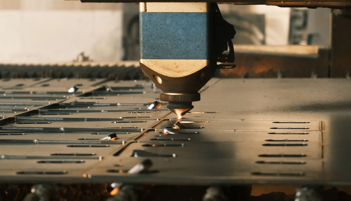 Laser cutting sheet metal, illustrative process photograph
